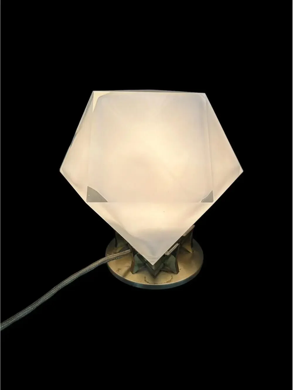 Luminaire Double Blown Glass & Brass Lamp Geometric Mid Century Modern MCM